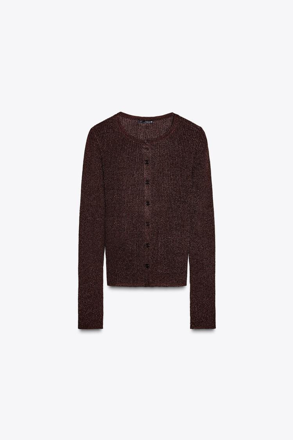ZARA КАРДИГАН С МЕТАЛЛИЗИРОВАННОЙ НИТЬЮ, СВЕТЛО-КОРИЧНЕВЫЙ