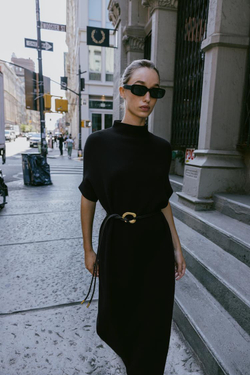 ZARA ТРИКОТАЖНОЕ ПЛАТЬЕ С РЕМНЕМ, ЧЕРНЫЙ