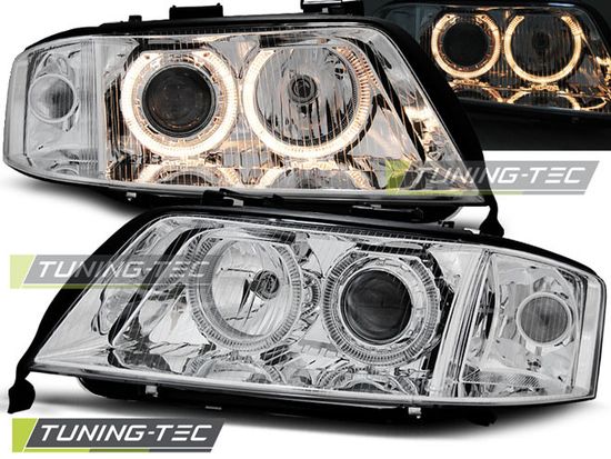 Передние фары Audi A6 C5 angel eyes chrome