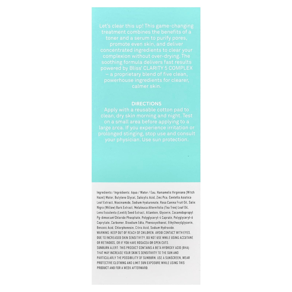 Bliss, Clear Genius™, очищающий тонер и сыворотка, 130 мл (4,3 жидк. унции)