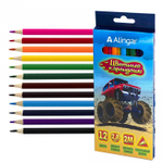 Карандаши цветные Alingar 12 цв., "Машины" деревянные, трехгранные, заточенные, грифель 2.8 мм, картон. уп., европодвес