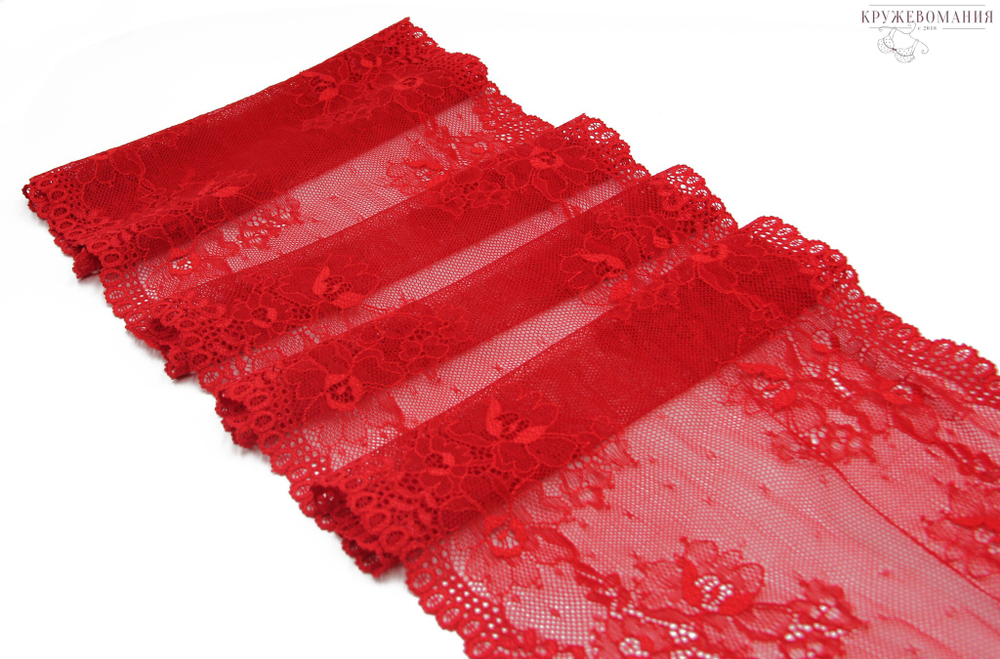 Эластичное кружево, красный, 21 см (Артикул: EK-1009), м