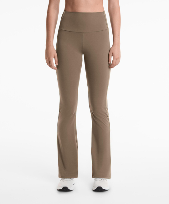 OYSHO Расклешенные брюки Comfortlux с высокой талией и отделкой в рубчик, серо-бежевый