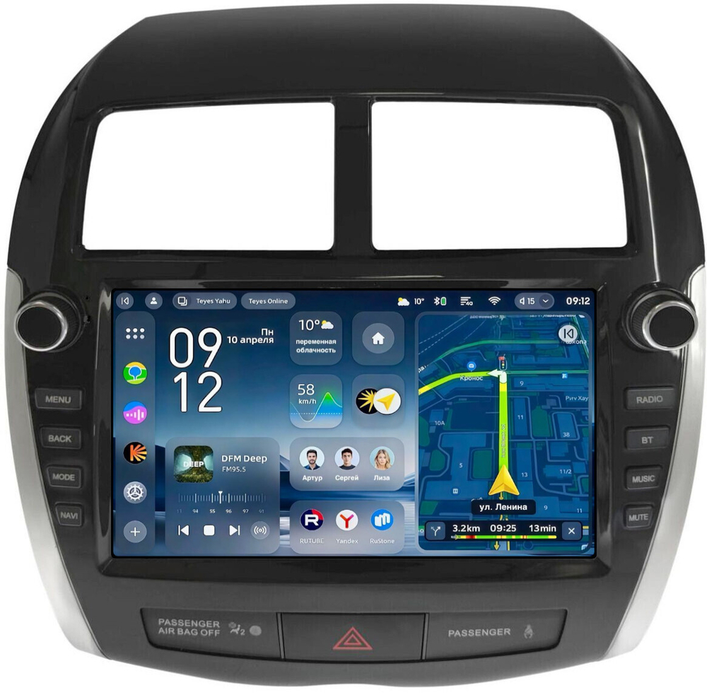 Магнитола для Mitsubishi ASX 2010-2016, Peugeot 4008, Citroen C4 Aircross (рамка с крутилками и кнопками) - Teyes CC4-PRO монитор 9.5" 2K QLED на Android 13, Snapdragon 778G, AI, CarPlay, DSP, 4G SIM-слот