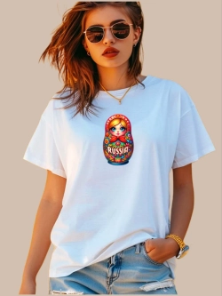 Футболка белая матрешка Russia
