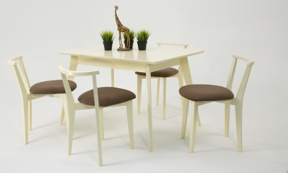 Стол Zip-mebel Сканди 120 слоновая кость со стульями Франк слоновая кость велюр коричневый