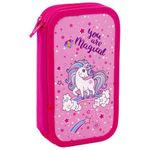 Пенал ПИФАГОР, 2 отделения, ламинированный картон, блестки, 19х11 см, "UNICORN", 229155