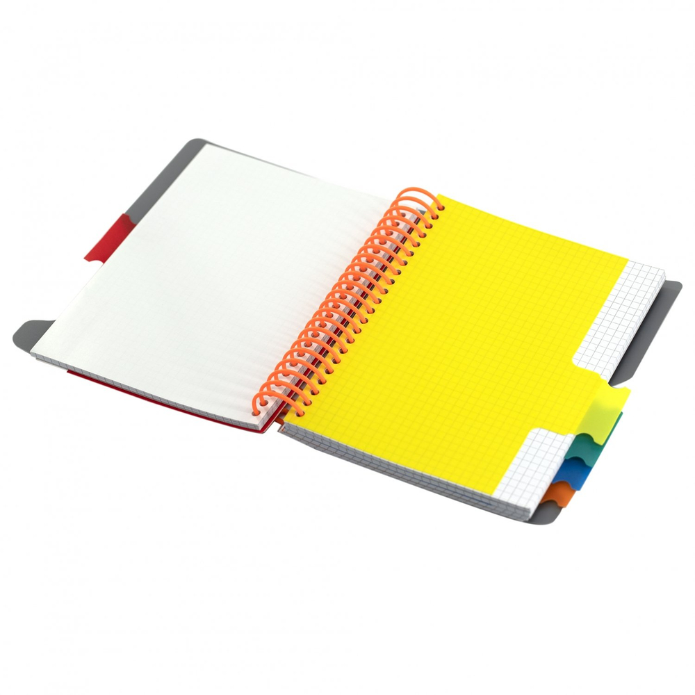 Тетрадь 200л., А5, клетка, Alingar, цветная спираль, пластиковая обложка с информ. окном, цветные пластиковые разделители, ассорти 4 цвета