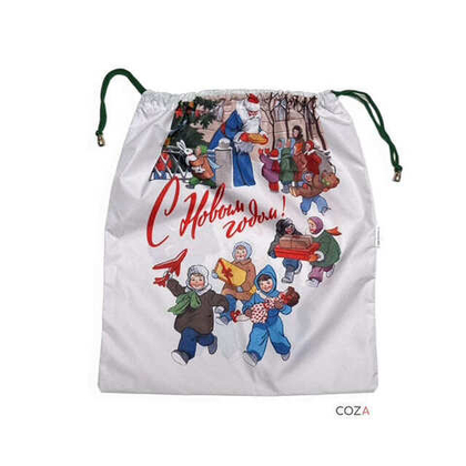 Мешок COZA для хранения вещей "Дед Мороз", чёрный фон, на шнурке, 33х37 см