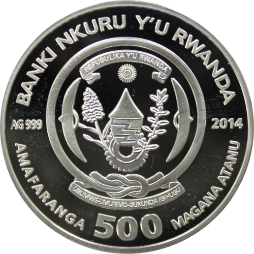 500 франков 2014 год "Год Лошади", Руанда. PROOF + сертификат