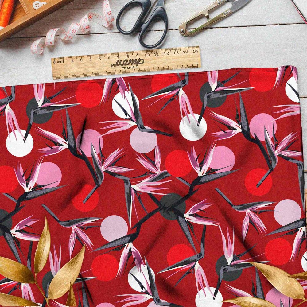 Ткань бифлекс японские цветочные мотивы
