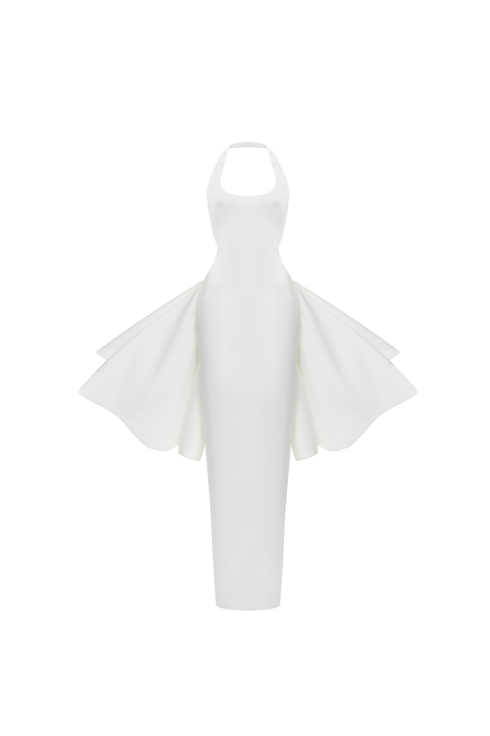 Платье макси из атласа со съемным шлейфом