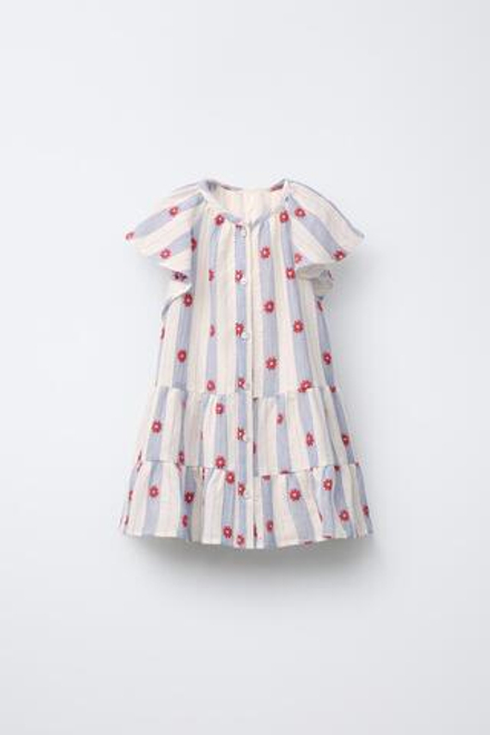ZARA ЖАККАРДОВОЕ ПЛАТЬЕ С ЦВЕТОЧНЫМ УЗОРОМ, СИНИЙ