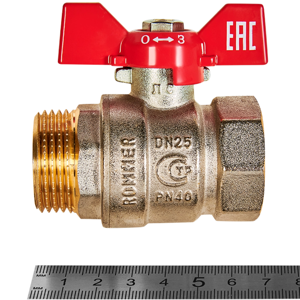 Кран шаровой полнопроходной ROMMER - 1" (ВР/НР, PN40, ручка-бабочка)