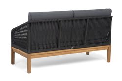 "Канны" диван 2-местный плетеный из роупа, основание дуб, роуп темно-серый круглый, ткань темно-серая 027