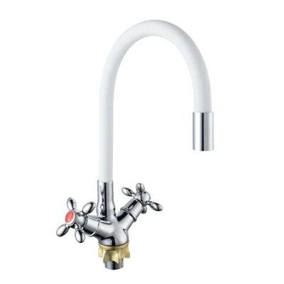 Смеситель для кухни, BOOU, гибк излив, с кран-буксой, бел, BA5318-1F-E351A-B702