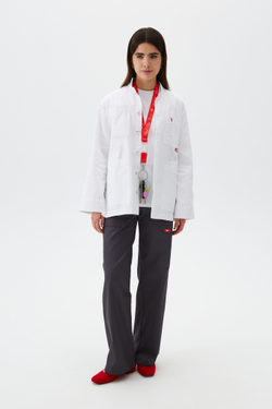 Халат укороченный медицинский унисекс Френч, белый