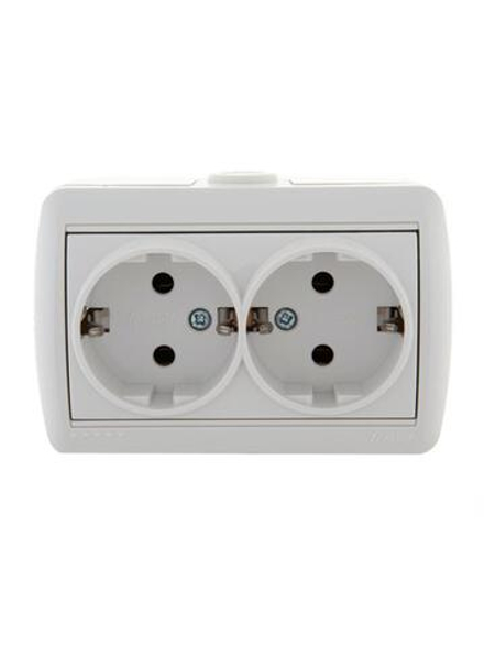 Розетка 2-м ОП Nata 16А IP20 с заземл. керамика бел. LEZARD 710-0200-127