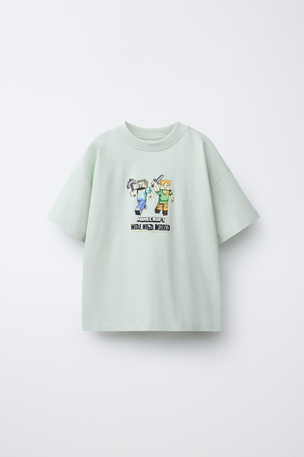 ZARA ФУТБОЛКА С ПРИНТОМ MINECRAFT © MOJANG AB. ™, СИНИЙ