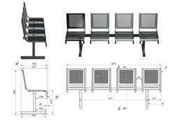 Секция стульев перфорированная четырехместная неразборная на квадратной трубе без подлокотников