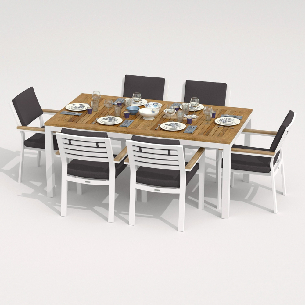 Обеденная группа Ideal Patio ТЕЛЛА  БОНТА  каркас белый, стол тик 180, ткань антрацит