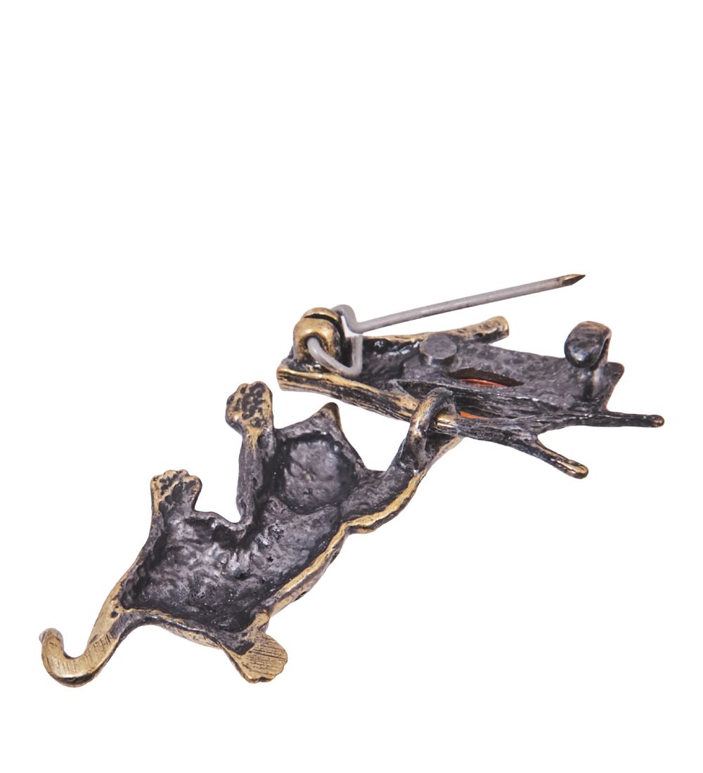 AM-4170 Брошь «Кот - Спасите» (латунь, янтарь)