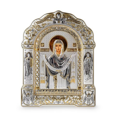 Покрова БМ, икона арочная с рамкой, красное дерево 266х335