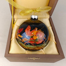 Набор шар новогодний с круговой росписью Палех "Охота" в футляре