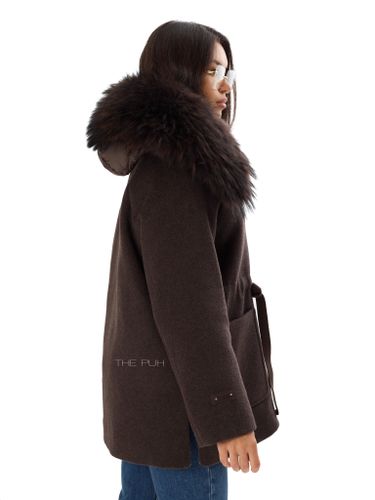 Шоколадное шерстяное пальто с пуховым подкладом