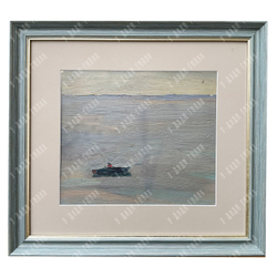 Динес Ю. С. Крым. Тихая вода. Рыбалка. Этюд. Картон, масло. 1951 г.