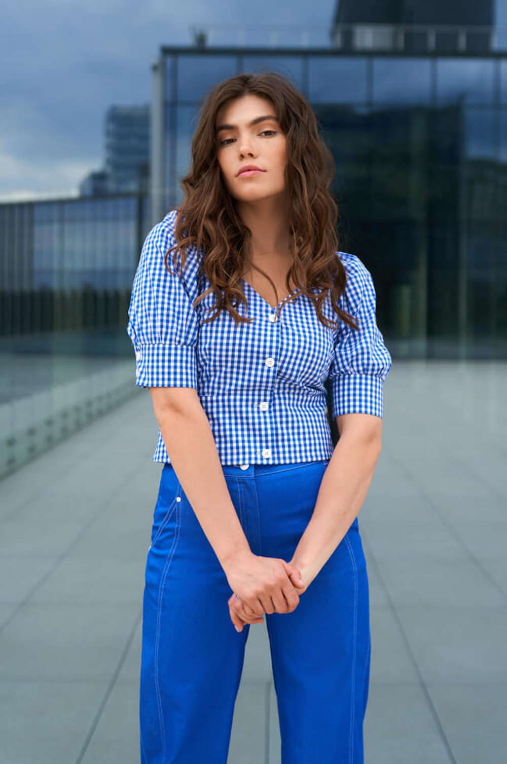 22840 Блузка женская (синий клетка)