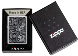 Зажигалка Zippo Jungle Design с покрытием Street Chrome, латунь/сталь, серебристая, 38x13x57 мм