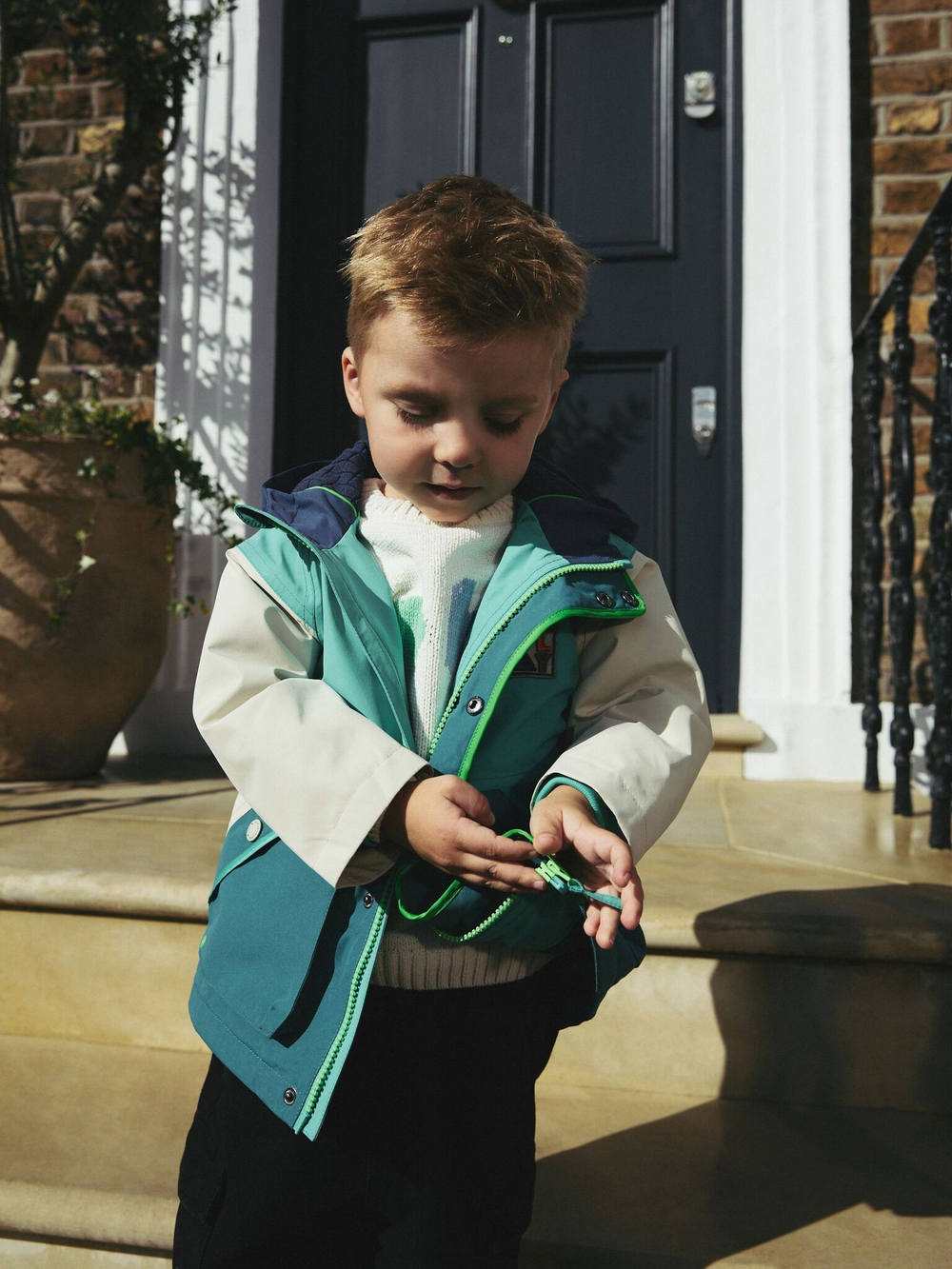 Куртка непромокаемая с капюшоном для мальчика Next Q60-459, Белый, Мятный