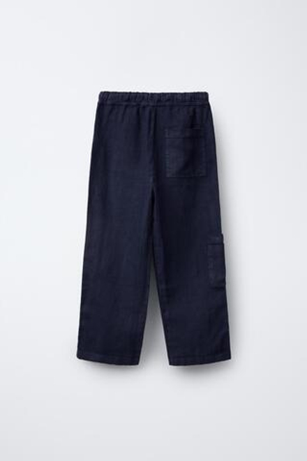 ZARA ЛЬНЯНЫЕ БРЮКИ ПРЯМОГО КРОЯ, ИНДИГО