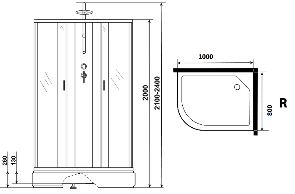 Душевая кабина Niagara Classic 100х80 R NG-33084-14RBKTG с гидромассажем