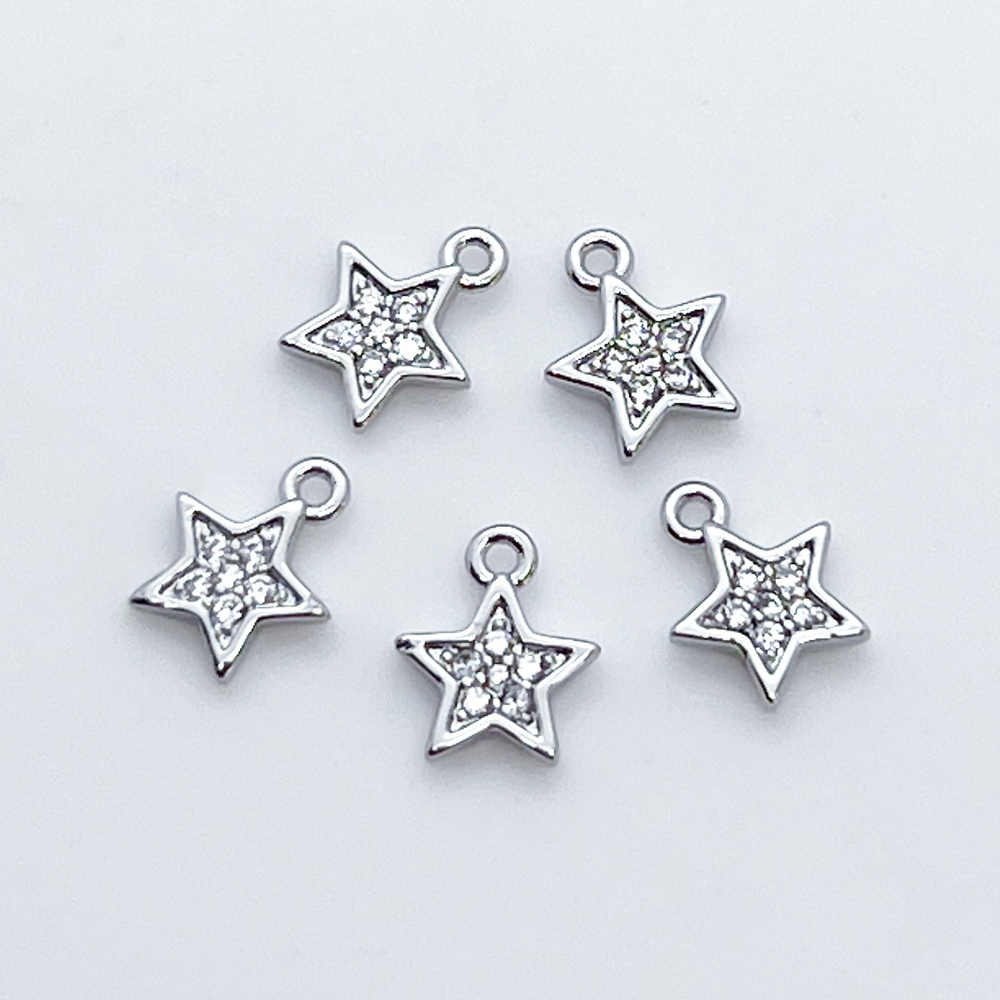 Подвеска Звезда, цвет серебро, фианиты, размер 8*6 мм, цена за 1 шт