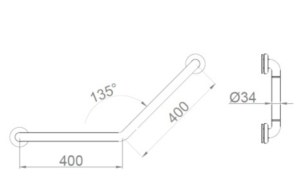 Поручень настенный под углом 135. 400х400 Nofer 15161.B из нерж. стали глянцевый схема