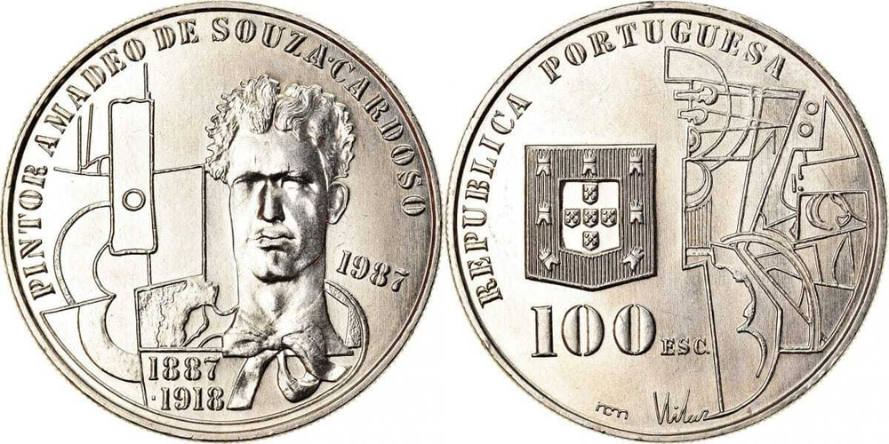 Португалия 100 эскудо, 1987 100 лет со дня рождения Амадеу ди Соуза-Кардозу