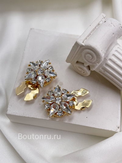 Накладка на пуговицу золотистая "Звезда" в форме цветка стразы