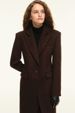 Пальто приталенного силуэта (((Горький шоколад))), коричневое
