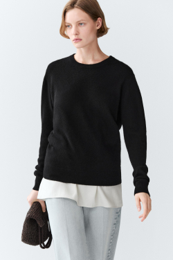 Massimo Dutti Свитер из 100% кашемира с длинными рукавами, черный