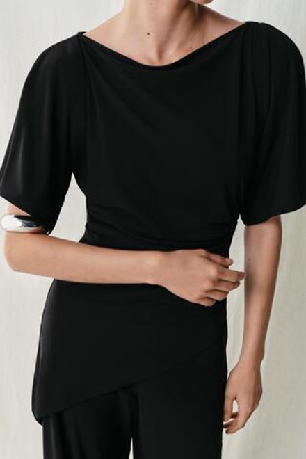 ZARA ДРАПИРОВАННЫЙ ТОП ИЗ КРЕПА, ЧЕРНЫЙ
