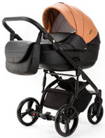Детская коляска Adamex Lanti Deluxe 3 в 1 LN-SD109 (КАРАМЕЛЬ.КОЖА + ЧЕРН. КОЖА)