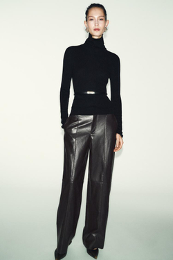 ZARA СВИТЕР ИЗ 100% ШЕРСТИ С ВЫСОКИМ ВОРОТНИКОМ И РЕМНЕМ, ЧЕРНЫЙ