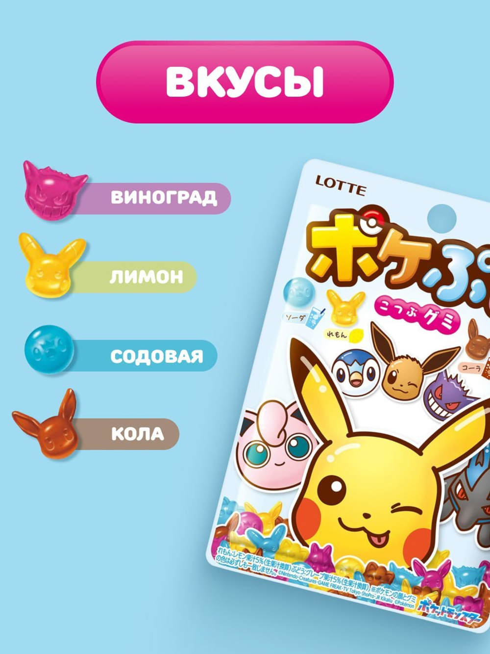 Жевательный мармелад Покемоны Lotte Pokemon , 80 гр