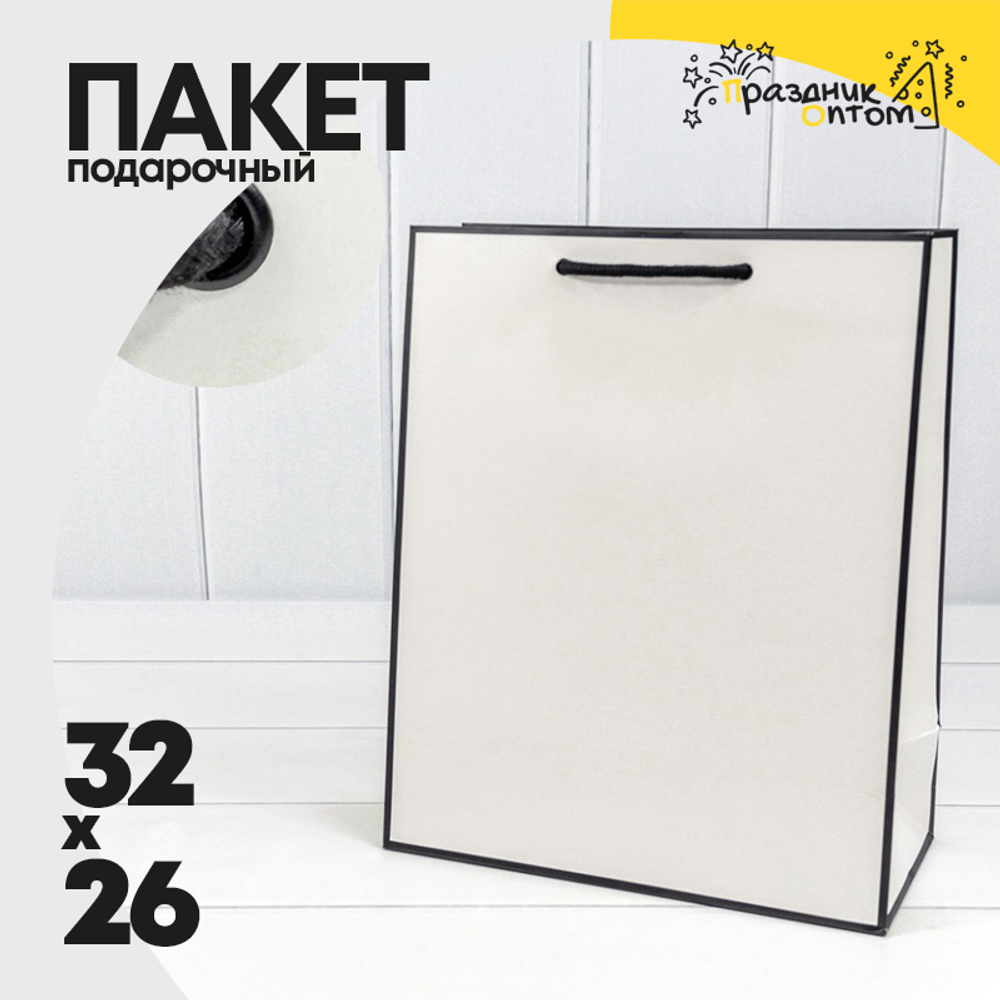Пакет подарочный 26х32х13см Премиум "Рамка узкая" (Белый, Черный)