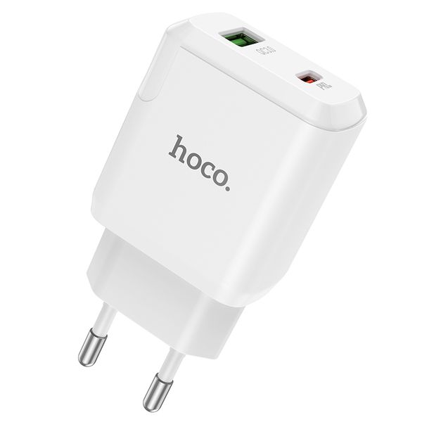 Адаптер питания Hoco N5 Favor dual port PD+QC 3.0 charger (USB: 5V max 3.0A/ 20Вт) Белый