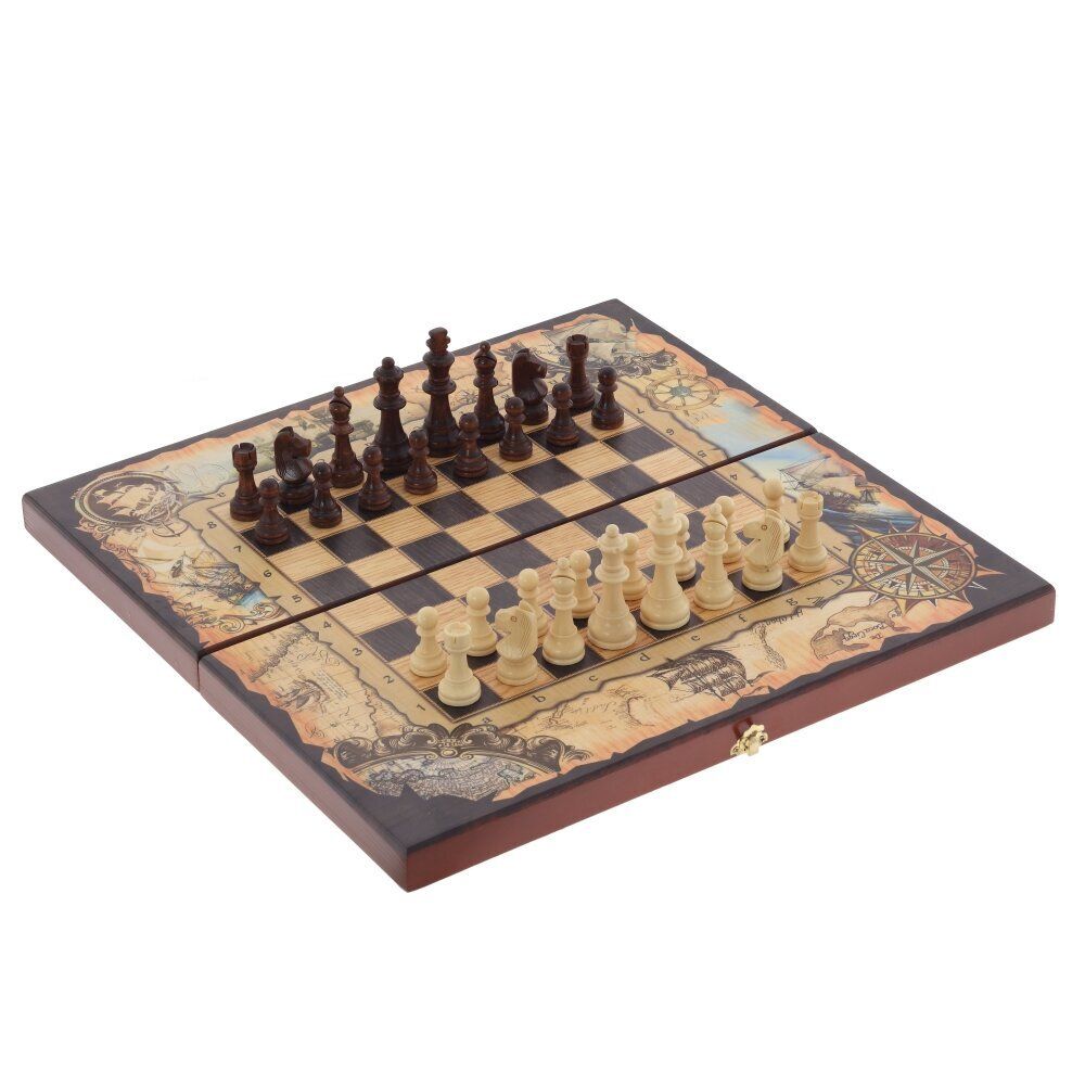 GAEM Игра настольная 3 в 1 (шахматы, шашки, нарды) "Морские", L50 W25 H6 см