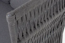 "Лугано" диван 3-местный плетеный из роупа, каркас алюминий темно-серый (RAL7024) муар, роуп темно-серый круглый, ткань темно-серая YB25-0027