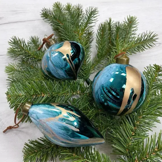 Набор стеклянных украшений Акварель бирюза 80 мм., 12 шт., Christmas DeLuxe (87202)